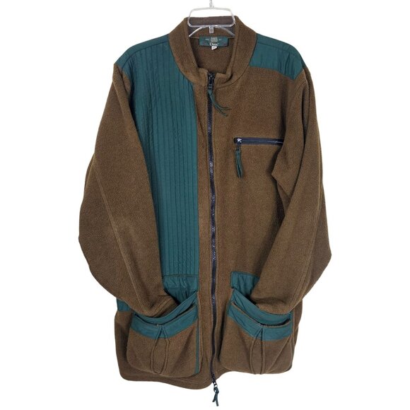 VTG Orvis Fleece Field Jacket XL Green Brown Cargo Shooting Mid Length Outdoor - Picture 1 of 15